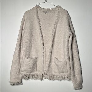 Barefoot Dreams Open-Front Fringed Bouclé Cardigan - Cream
